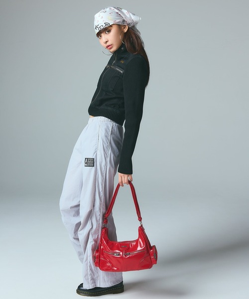 X-girl（エックスガール）の「FADED RIBBED SLEEVE JACKET（ブルゾン・レディース・ブラック/ブラウン/ネイビー・S/M）」の9枚目の写真