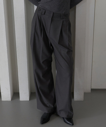 Wool Blend Side Button Pintuck Elastic Pants Charcoal
