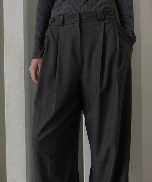 320SHOWROOM(320ショールーム)の「Wool Blend Side Button Pintuck Elastic Pants Charcoal(スラックス・レディース・チャコール・SMALL)」の2枚目の写真