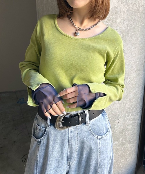 PAGEBOY（ページボーイ）の「ヴィンテージテレコレイヤードスリーブ【前後２WAY仕様】（Tシャツ/カットソー・レディース・オフホワイト/チャコール/ホワイト系その他/イエロー・FREE）」の4枚目の写真