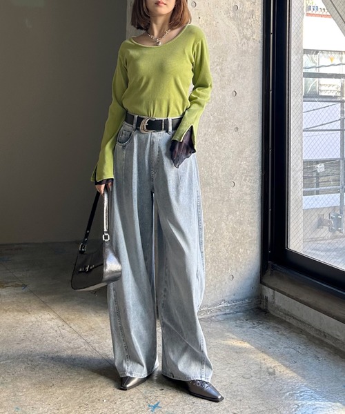 PAGEBOY（ページボーイ）の「ヴィンテージテレコレイヤードスリーブ【前後２WAY仕様】（Tシャツ/カットソー・レディース・オフホワイト/チャコール/ホワイト系その他/イエロー・FREE）」の17枚目の写真