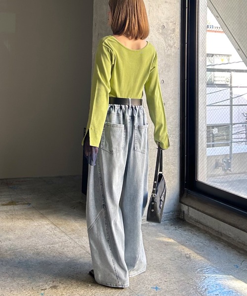 PAGEBOY（ページボーイ）の「ヴィンテージテレコレイヤードスリーブ【前後２WAY仕様】（Tシャツ/カットソー・レディース・オフホワイト/チャコール/ホワイト系その他/イエロー・FREE）」の19枚目の写真