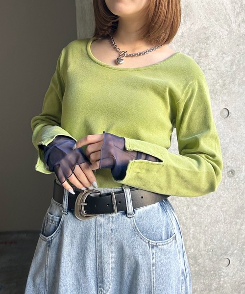 PAGEBOY（ページボーイ）の「ヴィンテージテレコレイヤードスリーブ【前後２WAY仕様】（Tシャツ/カットソー・レディース・オフホワイト/チャコール/ホワイト系その他/イエロー・FREE）」の15枚目の写真