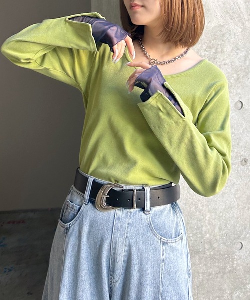 PAGEBOY（ページボーイ）の「ヴィンテージテレコレイヤードスリーブ【前後２WAY仕様】（Tシャツ/カットソー・レディース・オフホワイト/チャコール/ホワイト系その他/イエロー・FREE）」の16枚目の写真