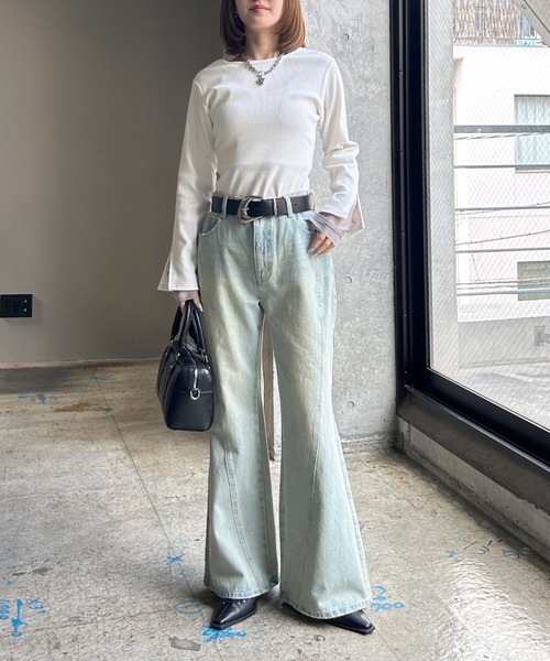 PAGEBOY（ページボーイ）の「ヴィンテージテレコレイヤードスリーブ【前後２WAY仕様】（Tシャツ/カットソー・レディース・オフホワイト/チャコール/ホワイト系その他/イエロー・FREE）」の9枚目の写真