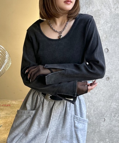 PAGEBOY（ページボーイ）の「ヴィンテージテレコレイヤードスリーブ【前後２WAY仕様】（Tシャツ/カットソー・レディース・オフホワイト/チャコール/ホワイト系その他/イエロー・FREE）」の11枚目の写真