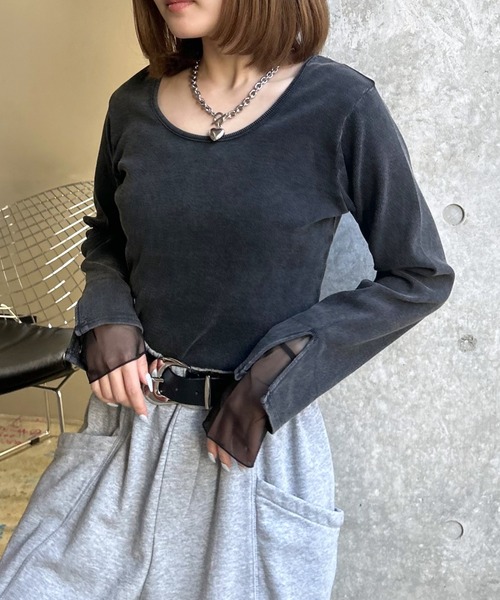 PAGEBOY（ページボーイ）の「ヴィンテージテレコレイヤードスリーブ【前後２WAY仕様】（Tシャツ/カットソー・レディース・オフホワイト/チャコール/ホワイト系その他/イエロー・FREE）」の13枚目の写真