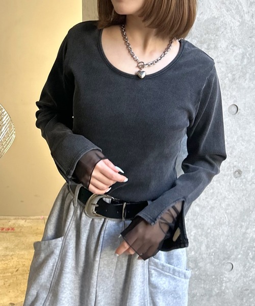 PAGEBOY（ページボーイ）の「ヴィンテージテレコレイヤードスリーブ【前後２WAY仕様】（Tシャツ/カットソー・レディース・オフホワイト/チャコール/ホワイト系その他/イエロー・FREE）」の14枚目の写真