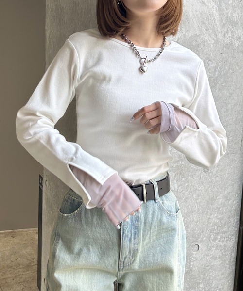 PAGEBOY（ページボーイ）の「ヴィンテージテレコレイヤードスリーブ【前後２WAY仕様】（Tシャツ/カットソー・レディース・オフホワイト/チャコール/ホワイト系その他/イエロー・FREE）」の7枚目の写真