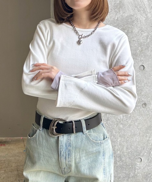 PAGEBOY（ページボーイ）の「ヴィンテージテレコレイヤードスリーブ【前後２WAY仕様】（Tシャツ/カットソー・レディース・オフホワイト/チャコール/ホワイト系その他/イエロー・FREE）」の8枚目の写真