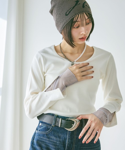 PAGEBOY（ページボーイ）の「ヴィンテージテレコレイヤードスリーブ【前後２WAY仕様】（Tシャツ/カットソー・レディース・オフホワイト/チャコール/ホワイト系その他/イエロー・FREE）」の20枚目の写真