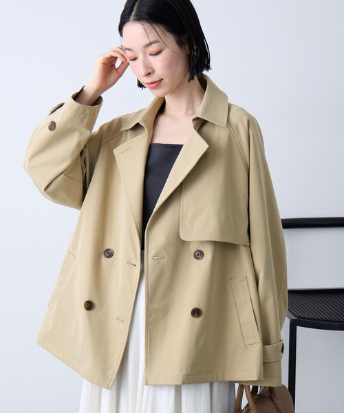 Aunely】奥ゆかしぃルエット 撥水 ショート トレンチ コート/ 静電防止
