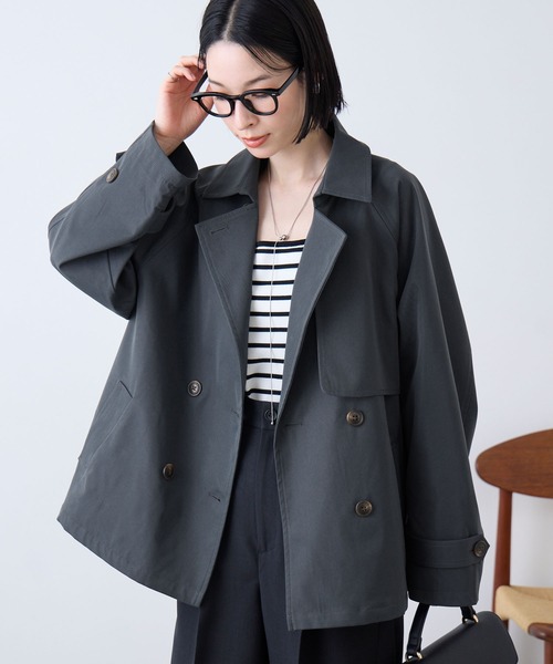 Aunely】奥ゆかしぃルエット 撥水 ショート トレンチ コート/ 静電防止