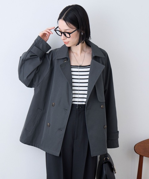 Aunely】奥ゆかしぃルエット 撥水 ショート トレンチ コート/ 静電防止