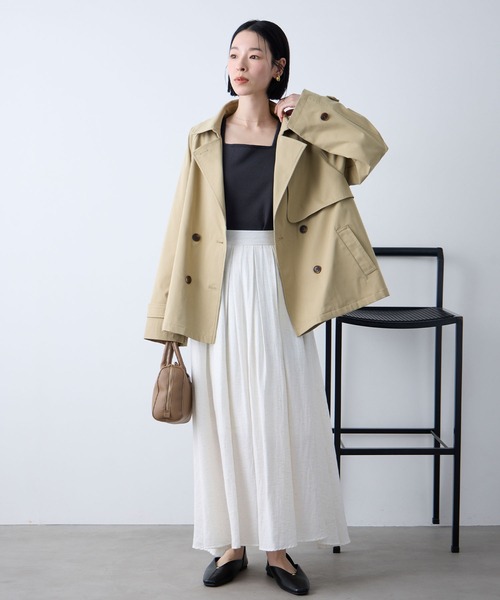 Aunely】奥ゆかしぃルエット 撥水 ショート トレンチ コート/ 静電防止