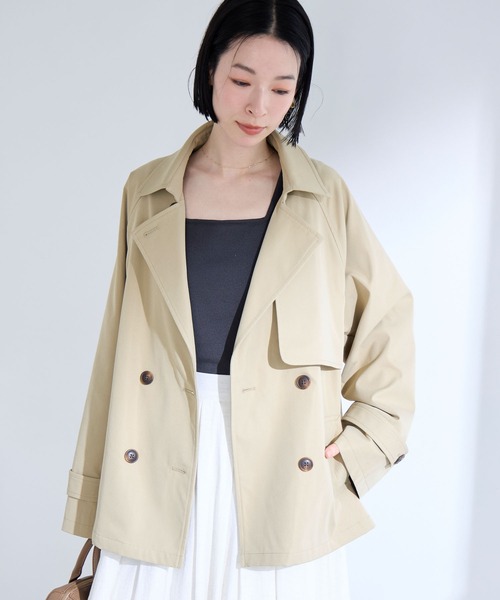 Aunely】奥ゆかしぃルエット 撥水 ショート トレンチ コート/ 静電防止