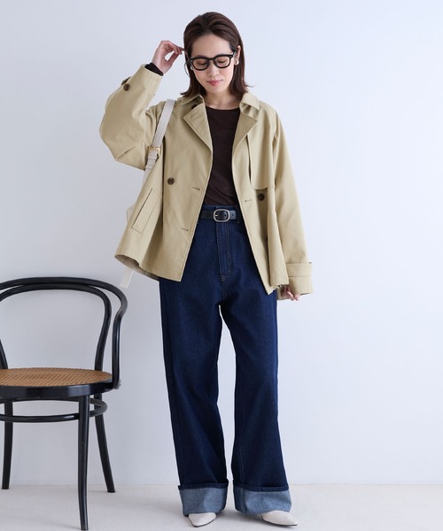 Aunely(オーネリー)の「【Aunely】奥ゆかしぃルエット 撥水 ショート トレンチ コート/ 静電防止 & マシンウォッシュ<YOSOOIシリーズ>(トレンチコート・レディース・ベージュ/チャコールグレー・M/L)」の9枚目の写真