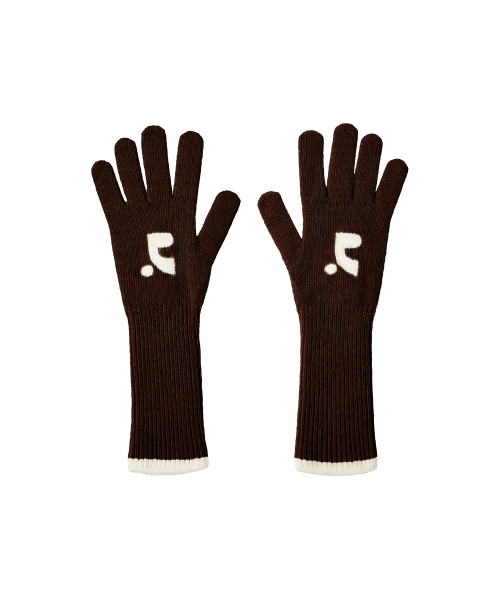 KNIT LONG GLOVE - BROWN