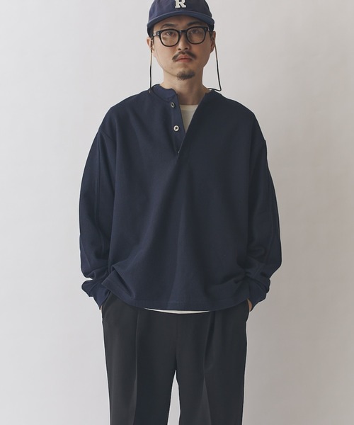 Lui's（ルイス）の「鹿の子ヘンリーネックプルオーバー（Tシャツ/カットソー・メンズ・ネイビー/ホワイト/ブラック・FREE）」の3枚目の写真