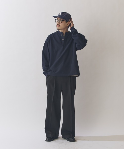 Lui's（ルイス）の「鹿の子ヘンリーネックプルオーバー（Tシャツ/カットソー・メンズ・ネイビー/ホワイト/ブラック・FREE）」の4枚目の写真