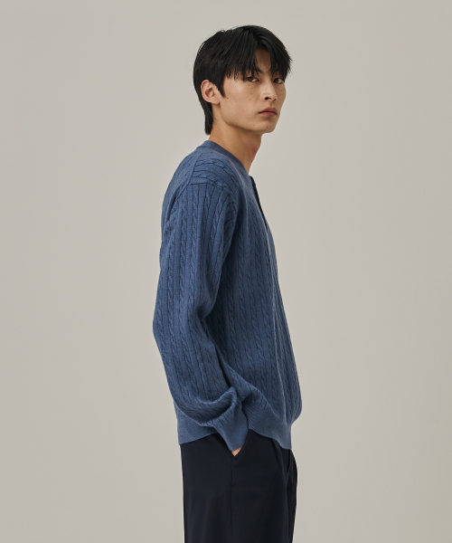 ANALOG MOOD(アナログムード)の「ウォッシャブルケーブルヘンリーネックニットTシャツ(ブルー)(ニット/セーター・メンズ・その他・FREE)」の4枚目の写真