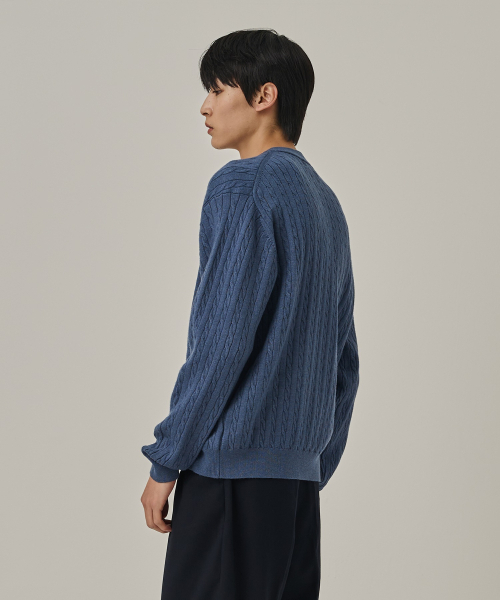 ANALOG MOOD(アナログムード)の「ウォッシャブルケーブルヘンリーネックニットTシャツ(ブルー)(ニット/セーター・メンズ・その他・FREE)」の5枚目の写真
