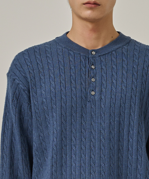 ANALOG MOOD(アナログムード)の「ウォッシャブルケーブルヘンリーネックニットTシャツ(ブルー)(ニット/セーター・メンズ・その他・FREE)」の6枚目の写真