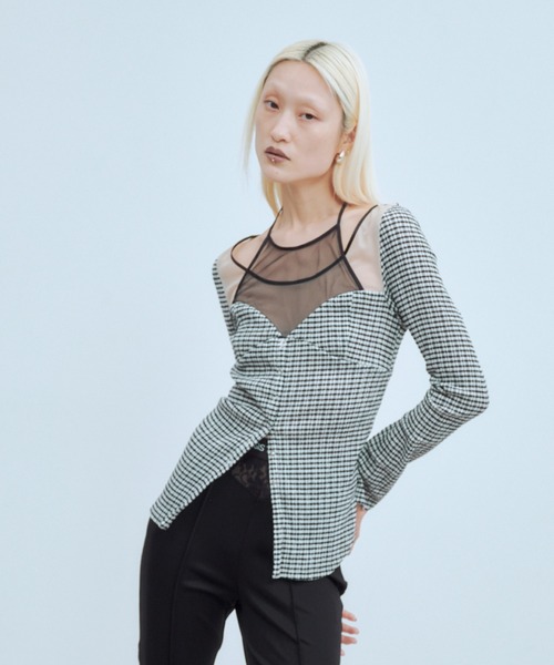 THINGS THAT MATTER（シングス ザット マター）の「CHAOS BUSTIER TOPS / カオス ビスチェ トップス（シャツ/ブラウス・レディース・ブラック/ボルドー/ブラック×ホワイト・FREE）」の6枚目の写真