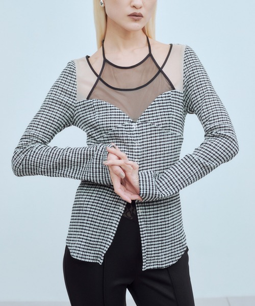 THINGS THAT MATTER（シングス ザット マター）の「CHAOS BUSTIER TOPS / カオス ビスチェ トップス（シャツ/ブラウス・レディース・ブラック/ボルドー/ブラック×ホワイト・FREE）」の5枚目の写真