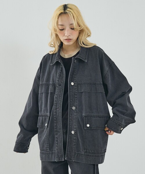 NOMINE（ノミネ）の「【セットアップ対応】オーバーサイズ デニム ジャケット / カバーオール（デニムジャケット・レディース・ブルー/チャコールグレー・フリー）」の9枚目の写真