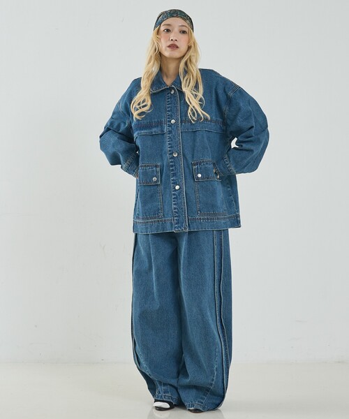 NOMINE（ノミネ）の「【セットアップ対応】オーバーサイズ デニム ジャケット / カバーオール（デニムジャケット・レディース・ブルー/チャコールグレー・フリー）」の11枚目の写真