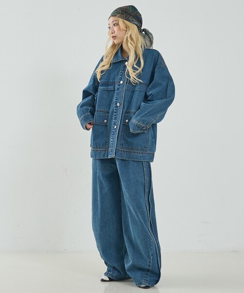 NOMINE（ノミネ）の「【セットアップ対応】オーバーサイズ デニム ジャケット / カバーオール（デニムジャケット・レディース・ブルー/チャコールグレー・フリー）」の12枚目の写真