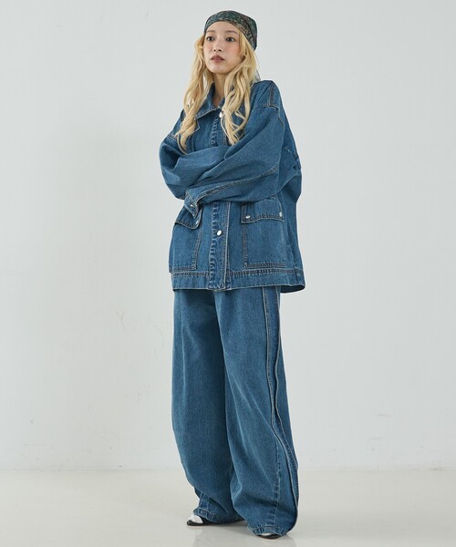 NOMINE（ノミネ）の「【セットアップ対応】オーバーサイズ デニム ジャケット / カバーオール（デニムジャケット・レディース・ブルー/チャコールグレー・フリー）」の13枚目の写真