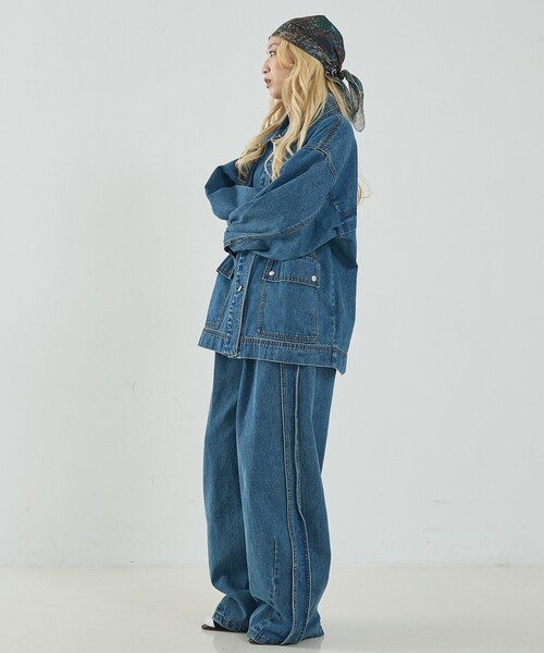NOMINE（ノミネ）の「【セットアップ対応】オーバーサイズ デニム ジャケット / カバーオール（デニムジャケット・レディース・ブルー/チャコールグレー・フリー）」の14枚目の写真