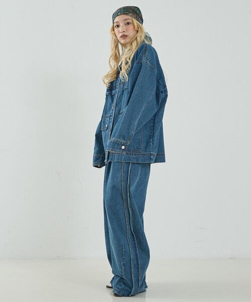 NOMINE（ノミネ）の「【セットアップ対応】オーバーサイズ デニム ジャケット / カバーオール（デニムジャケット・レディース・ブルー/チャコールグレー・フリー）」の15枚目の写真