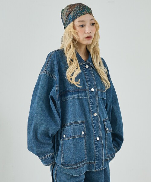 NOMINE（ノミネ）の「【セットアップ対応】オーバーサイズ デニム ジャケット / カバーオール（デニムジャケット・レディース・ブルー/チャコールグレー・フリー）」の17枚目の写真