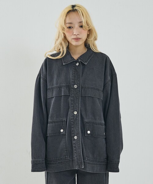 NOMINE（ノミネ）の「【セットアップ対応】オーバーサイズ デニム ジャケット / カバーオール（デニムジャケット・レディース・ブルー/チャコールグレー・フリー）」の19枚目の写真