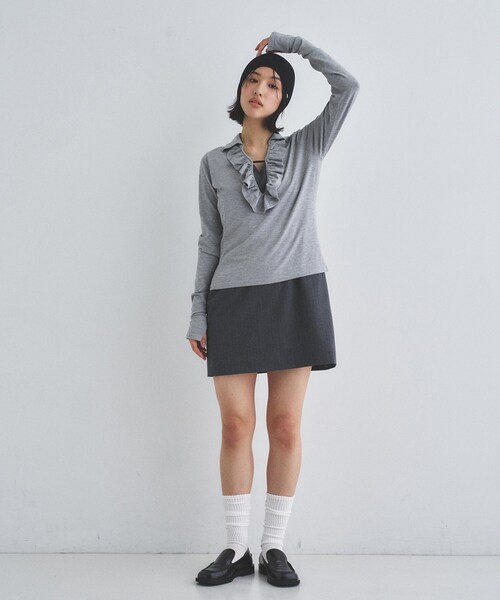 CODE A(コードエー)の「frill knit(ニット/セーター・レディース・ライトグリーン/オフホワイト/グレー・00)」の7枚目の写真