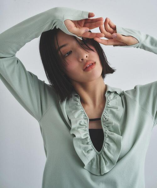 CODE A(コードエー)の「frill knit(ニット/セーター・レディース・ライトグリーン/オフホワイト/グレー・00)」の14枚目の写真