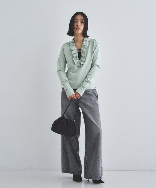 CODE A(コードエー)の「frill knit(ニット/セーター・レディース・ライトグリーン/オフホワイト/グレー・00)」の15枚目の写真