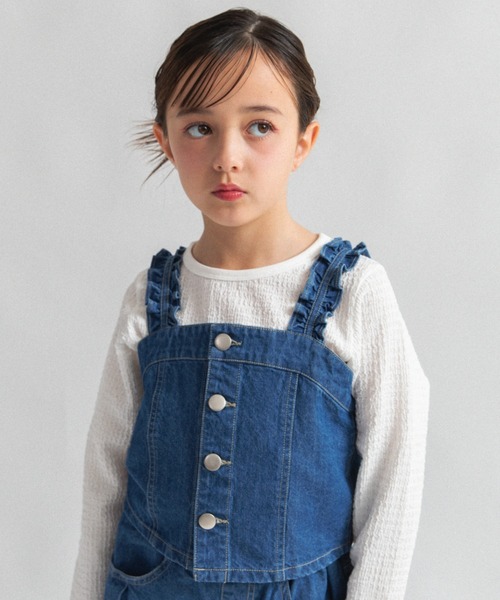 EDWIN（エドウィン）の「【Ou? by EDWIN】デニムビスチェ（ベスト・キッズ・ピンク/ブルー・150/140/130/120/110/100/90）」の2枚目の写真