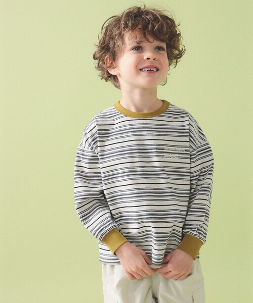 こども ビームス（コドモビームス）の「マルチボーダー ロングスリーブ Tシャツ 2026SS（100～140cm）（Tシャツ/カットソー・キッズ・ライトグレー/ブラウン・90/140/130/110/120/100）」の18枚目の写真