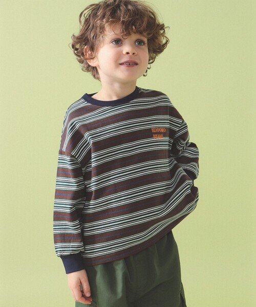 こども ビームス（コドモビームス）の「マルチボーダー ロングスリーブ Tシャツ 2026SS（100～140cm）（Tシャツ/カットソー・キッズ・ライトグレー/ブラウン・90/140/130/110/120/100）」の13枚目の写真