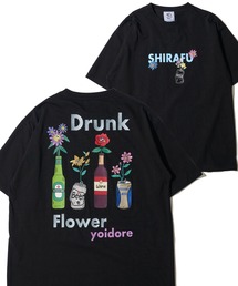 【YOIDORE】酔っ払いフラワーTシャツ / 刺繍MIX グラフィックプリント クルーネックTシャツ