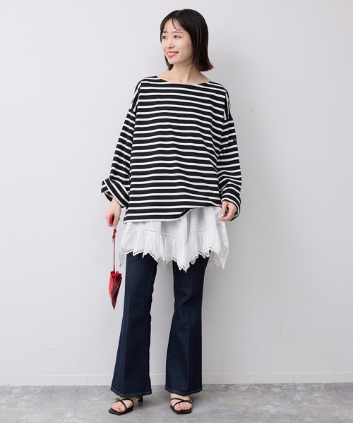 Le Minor（ルミノア）の「LE MINOR/ルミノア SLOBE別注 ビッグボーダロンTEE 【洗濯機使用可能】（Tシャツ/カットソー・レディース・ブラック/ネイビー/ピンク・FREE）」の4枚目の写真