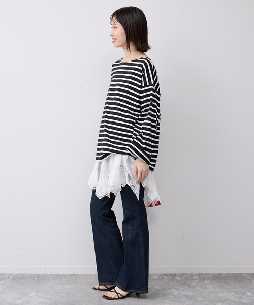 Le Minor（ルミノア）の「LE MINOR/ルミノア SLOBE別注 ビッグボーダロンTEE 【洗濯機使用可能】（Tシャツ/カットソー・レディース・ブラック/ネイビー/ピンク・FREE）」の5枚目の写真