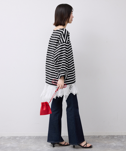 Le Minor（ルミノア）の「LE MINOR/ルミノア SLOBE別注 ビッグボーダロンTEE 【洗濯機使用可能】（Tシャツ/カットソー・レディース・ブラック/ネイビー/ピンク・FREE）」の6枚目の写真