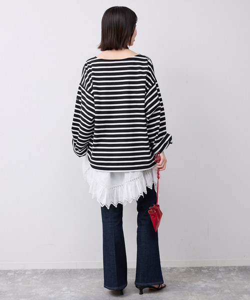 Le Minor（ルミノア）の「LE MINOR/ルミノア SLOBE別注 ビッグボーダロンTEE 【洗濯機使用可能】（Tシャツ/カットソー・レディース・ブラック/ネイビー/ピンク・FREE）」の7枚目の写真