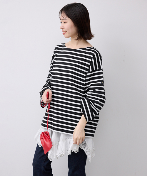 Le Minor（ルミノア）の「LE MINOR/ルミノア SLOBE別注 ビッグボーダロンTEE 【洗濯機使用可能】（Tシャツ/カットソー・レディース・ブラック/ネイビー/ピンク・FREE）」の8枚目の写真