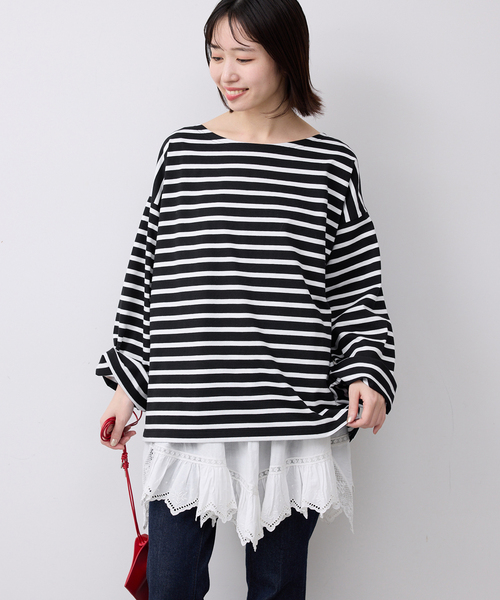 Le Minor（ルミノア）の「LE MINOR/ルミノア SLOBE別注 ビッグボーダロンTEE 【洗濯機使用可能】（Tシャツ/カットソー・レディース・ブラック/ネイビー/ピンク・FREE）」の9枚目の写真